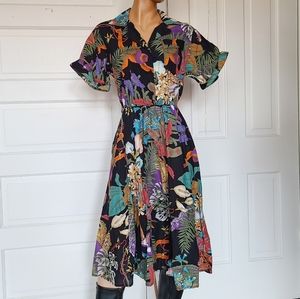 Vintage Fit-and-Flare Dress with Amazing Jungle Wildlife Print
